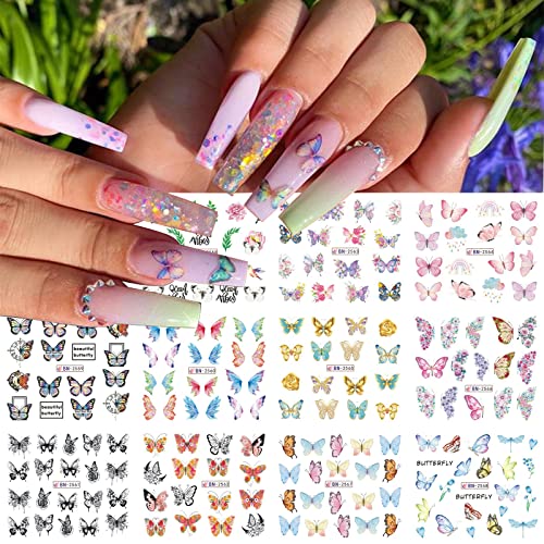 Yosomk 12 Sheets Butterfly Nail Art Stickers Decals Spring Flower Nail Decals 3D Water Transfer Nail Art Supplies Fresh Summer Colorful Nail Accessories For Women Diy Nail Decorations Design.… #TOP10