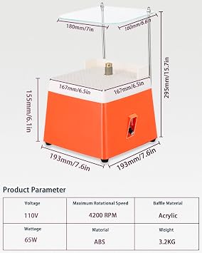 LEONIDAS Stained Glass Grinder, Glass Art Grinding Shaping Machine with 5/8 & 1 Grinder Bits and Acrylic Baffle for DIY Processing Arts and Decoration (Orange)