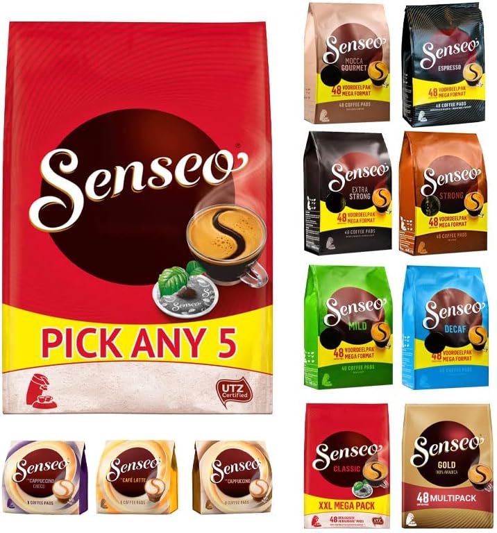 5 Senseo Coffee Packs - Pick Any 5 from 13 Blends Inc: Classic, Espresso, Strong, Extra Strong, Mocca, Mild, Decaf, Mug Size, Cappuccino, Latte and so Many More