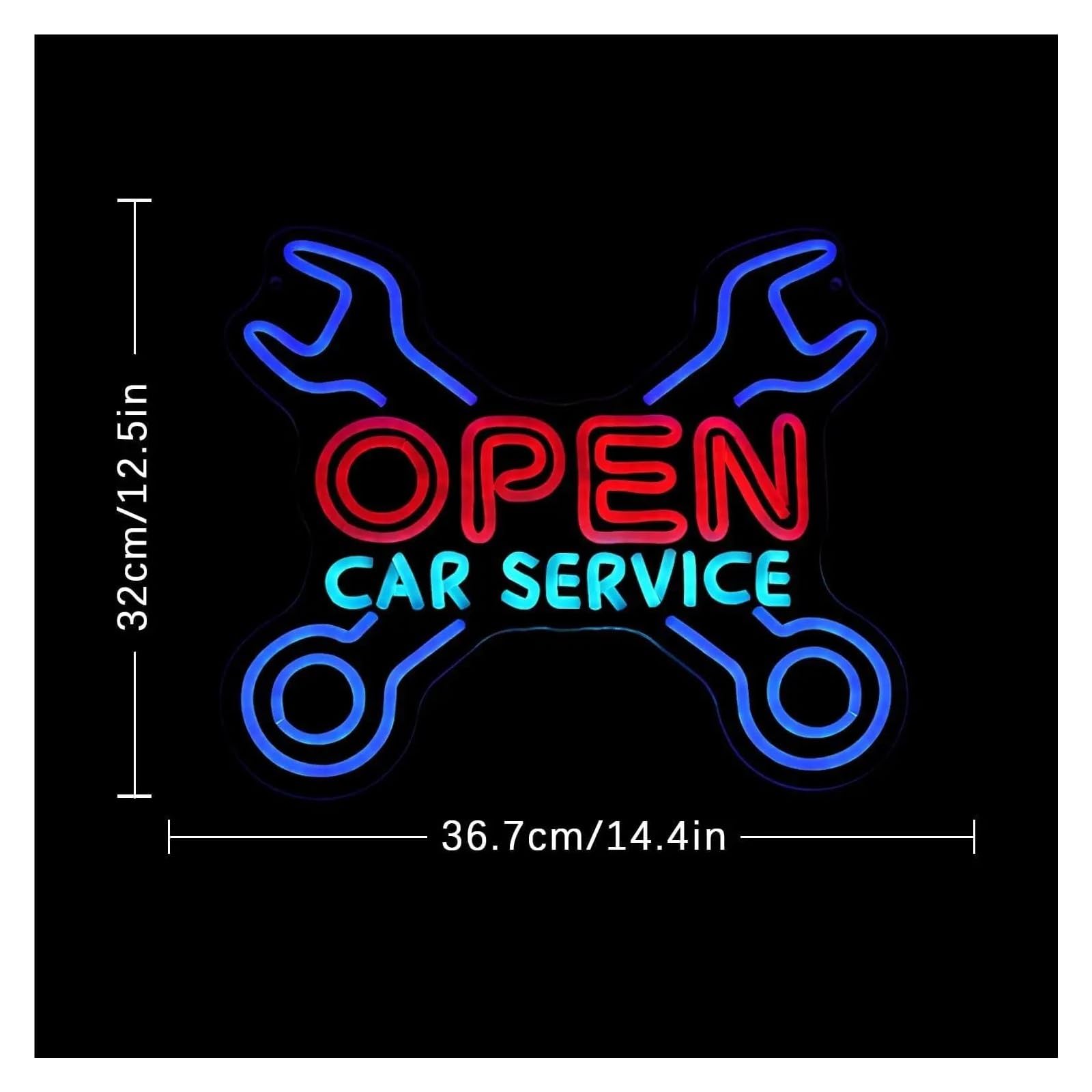 XENITE Luces Art Decoration Christmas Letrero De Neón Car Service Open Para Decoración De Pared De Garaje, Luz Regulable Por USB Para Taller De Reparación De Coches, 36.7х32cm