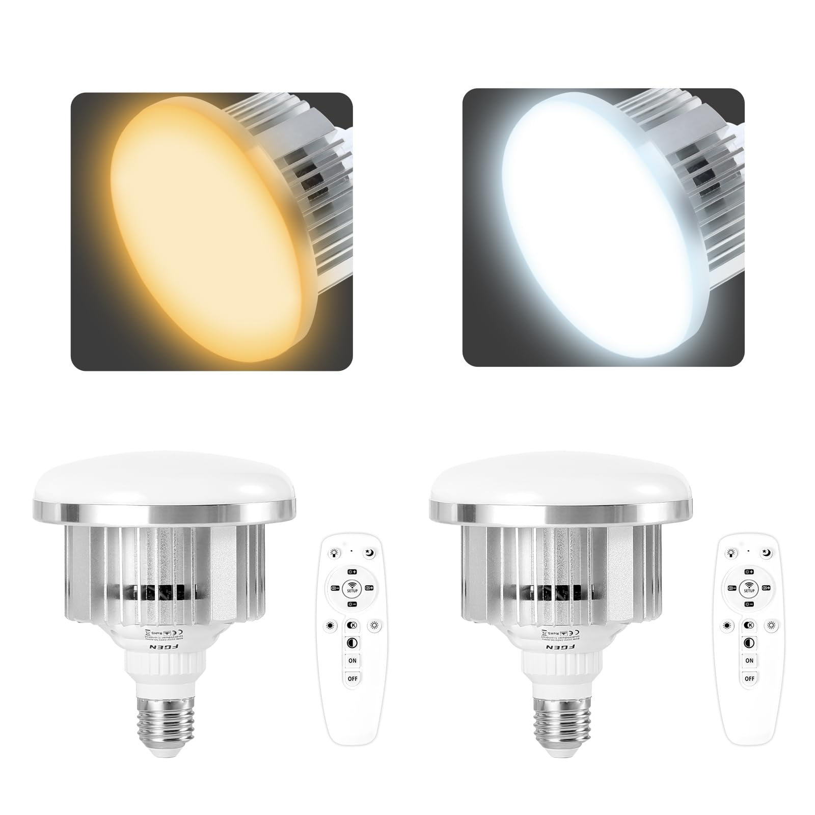 FGen Lampe LED 85W 3000-6500K E27 avec Télécommande et Mémoire Indépendante