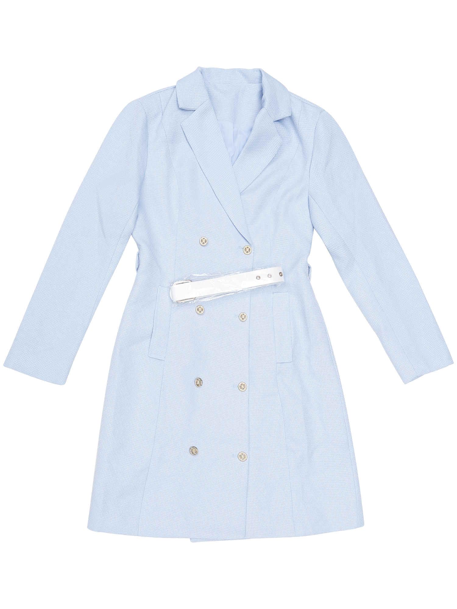 Womens Tweed Dress Double Breasted Long Sleeve Blazer Dress with Belt
