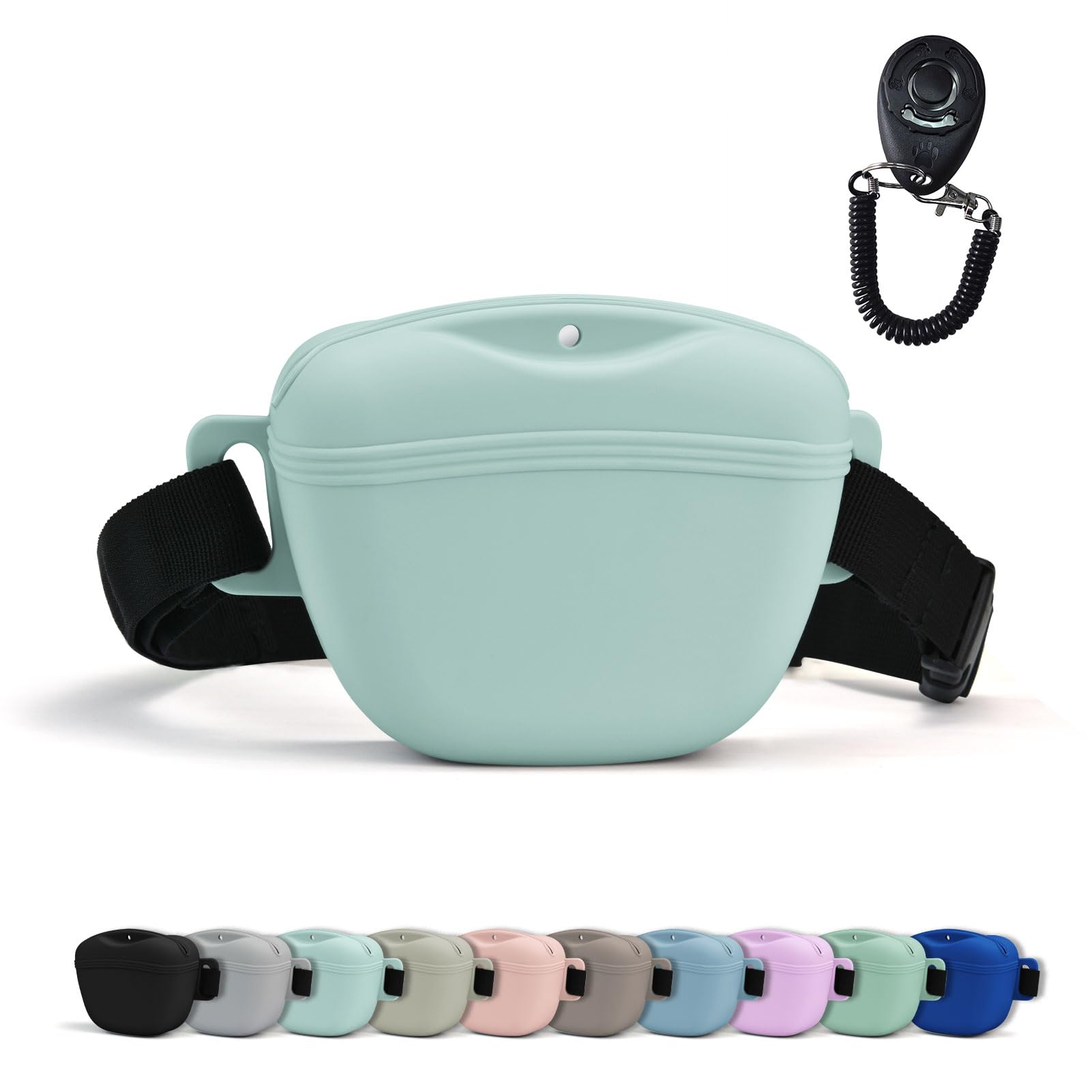 AUDWUD Upgraded Version of Silicone Treat Bag,Thicker and Stronger,Tighter Sealing;Comes with a Belt for Convenient Wearing;also Includes a Training Clicker for Easy Dog Training