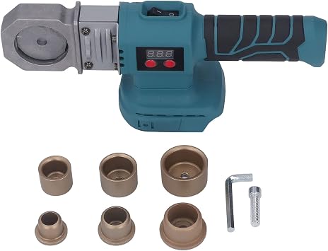 High Power Plastic Water Pipe Welder, Digital Display Hot Melt Tools, 350W Pipe Welding Machine with 6 Heads, Fast Heating Pipe Hot Melting Machine Not Included Battery