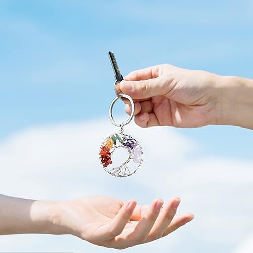 Miniatura 5 de 6 dijes de árbol de la vida, coloridos dijes de piedra natural de cristal natural para chakras, piedras preciosas positivas de cuarzo, dijes de