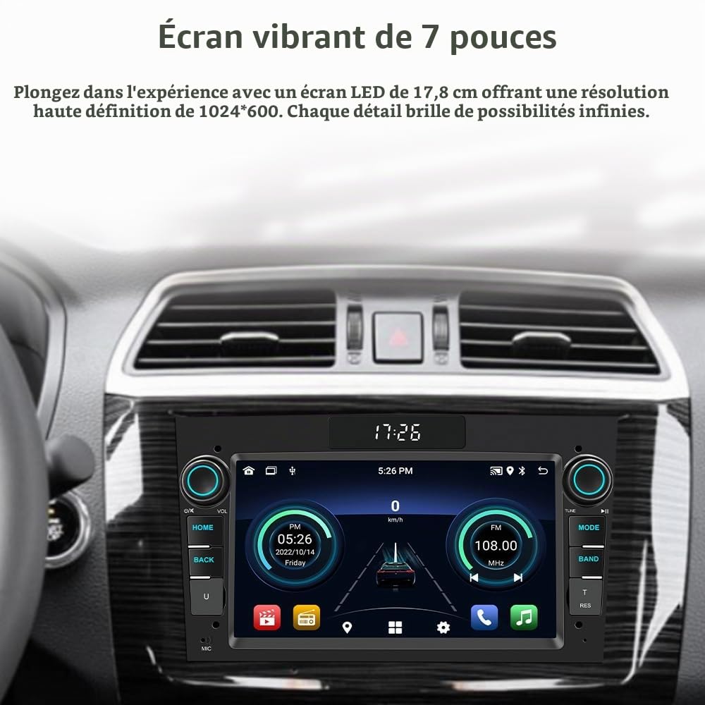 Autoradio Compatible with Opel Vauxhall Corsa, Astra, Vectra, Zafira, Antara Android 2G+64G, CarPlay sans Fil et Android Auto, Bluetooth, écran LCD 7 Pouces, GPS, RDS, WiFi
