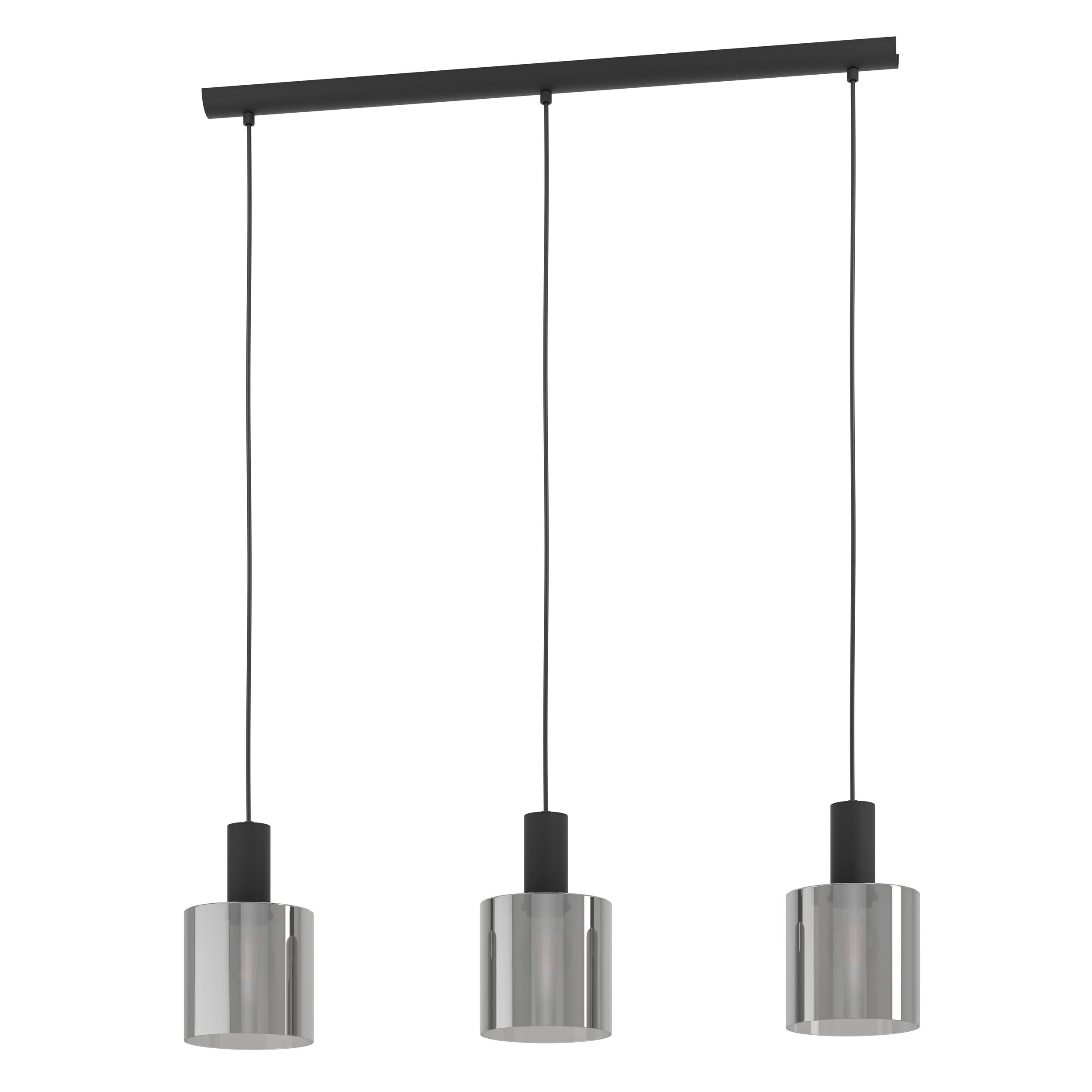 Eglo GOROSIBA Pendant Light – Black Steel & Smoked Glass Shades, E27