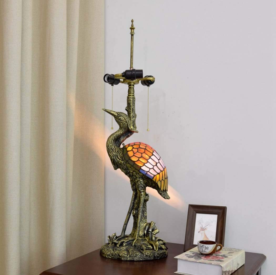 Tiffany Style Tischleuchte Schreibtisch neben Lampen 20 Zoll Libelle Glasmalerei Schatten 3 Licht Crane Resin Base für Wohnzimmer Schlafzimmer Tischbeleuchtung,220 V, E27 * 3,40 W (50 × 85 cm),A