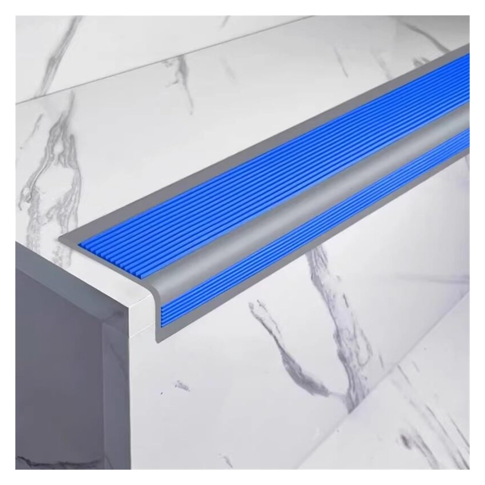 YLLFFLL Rubber Stair Nose Guards for Marble Steps, Self-Adhesive Stair Nosing with Fluted Non-slip Surface, Treads Edge Protector Molding Trim(Blue,5.2ft/1.6m)