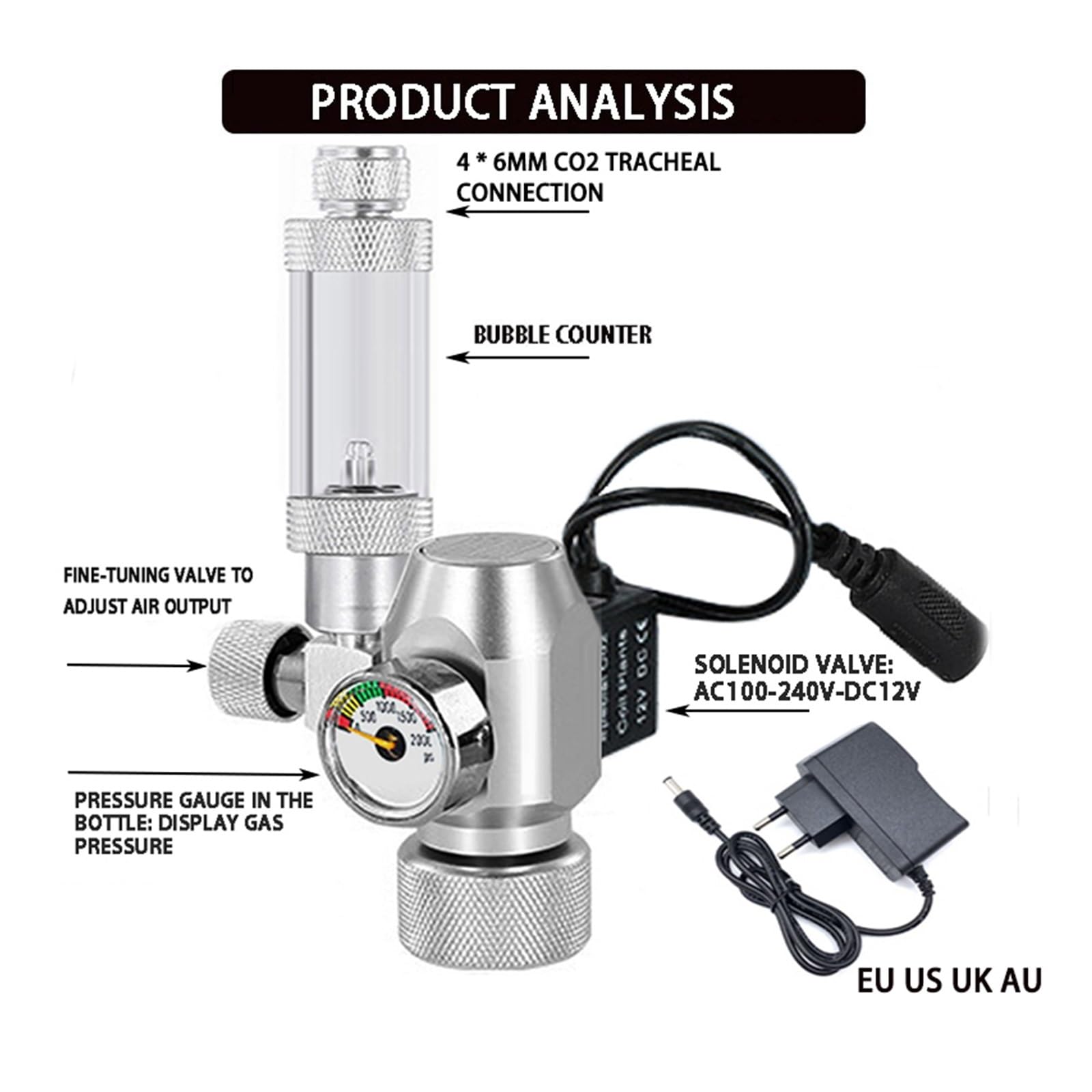 Fish tank CO2 reducing valve solenoid valve Aquarium gas cylinder control regulator reducing valve(TR21)