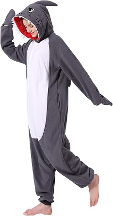 OGU DEAL Mens Shark Onesie Adult Unisex Animal Cosplay Halloween Costume One Piece Pajamas Homewear Pjs Outdoors Suit