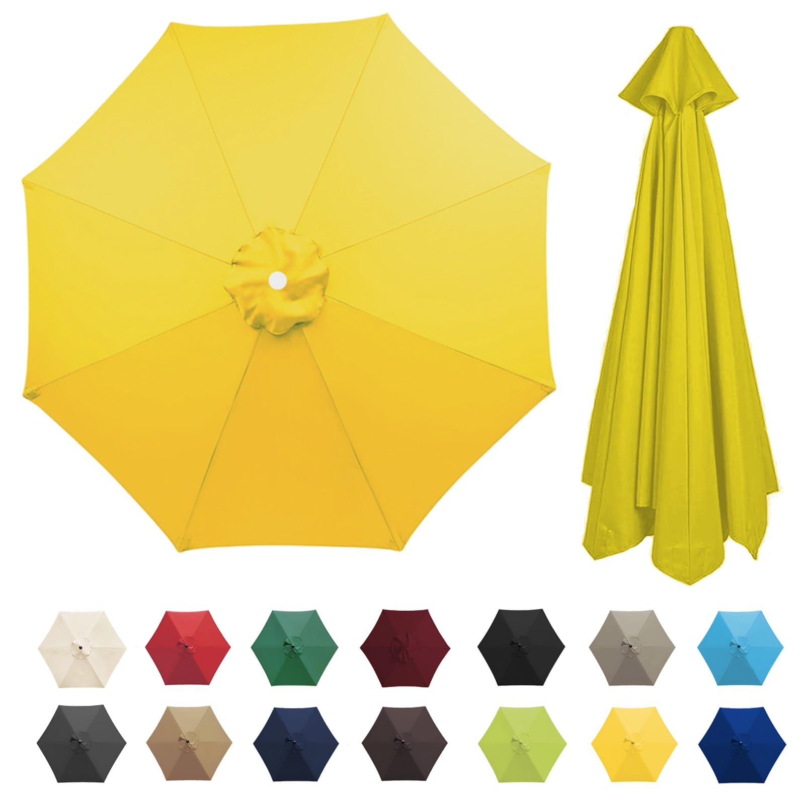 Universal Umbrella Replacement Cloth 6 Arms/8 Arms，Patio Umbrella Cover Cloth ，Replacement Parasol Canopy，2.7 M/3.0M，Parasol Umbrella Replacement Cover (Canopy Only) ( Color : Yellow , Size : 8 Ribs 2
