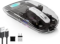 Vista 8 de Mouse inalámbrico transparente para computadora, mouse Bluetooth recargable, pantalla de alimentación, DPI, acceso directo, Bluetooth trimodo Verde