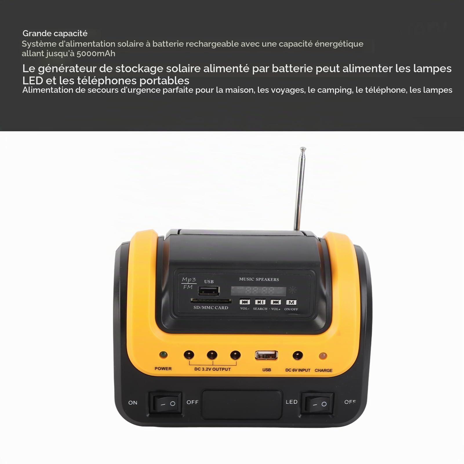 Générateur D'énergie Solaire, Centrale électrique Portable 5000mAh, Générateur Solaire avec Panneau Solaire pour Camping D'urgence