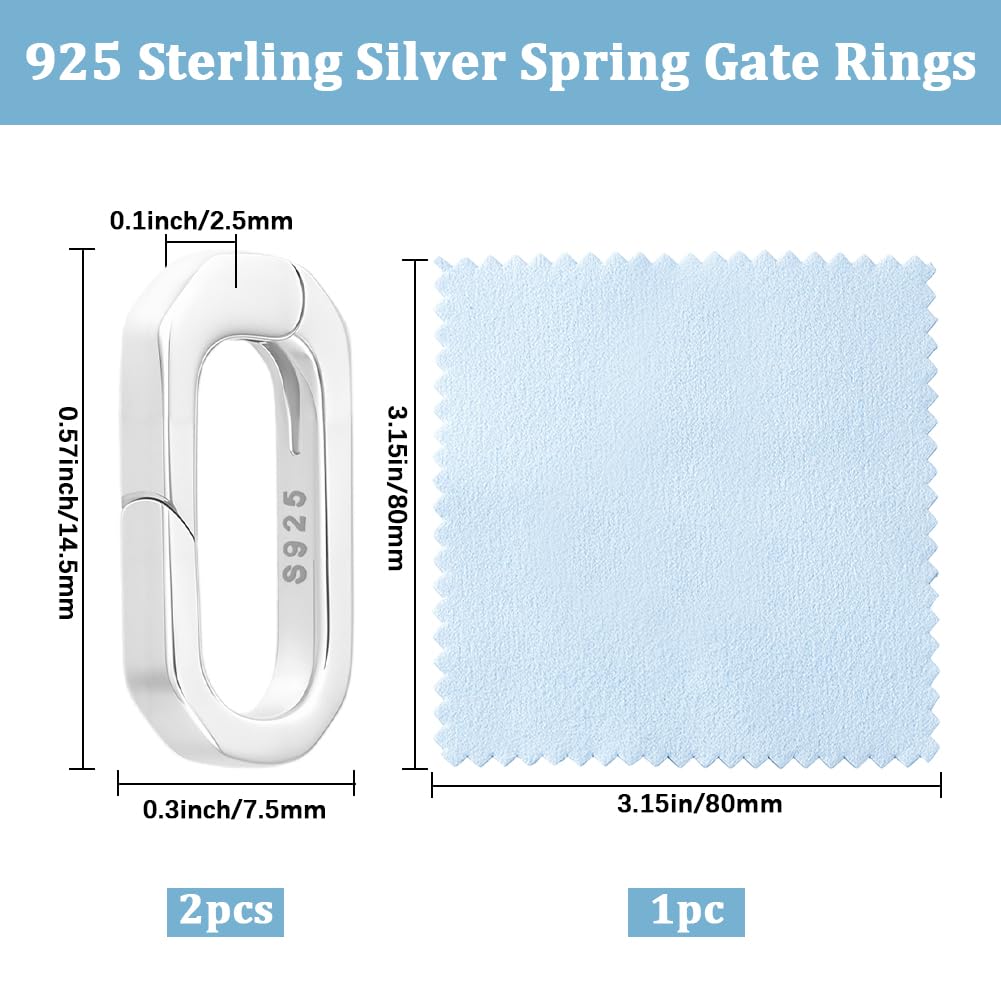 Beebeecraft 2 Stück 925 Sterling Silber Federring Verschlüsse 145x75x25mm Kleine Ovale Federring Clips Halskettenverkürzer/Verlängerungsverbinder Mit Silberpoliertuch Für Die Schmuckherstellung