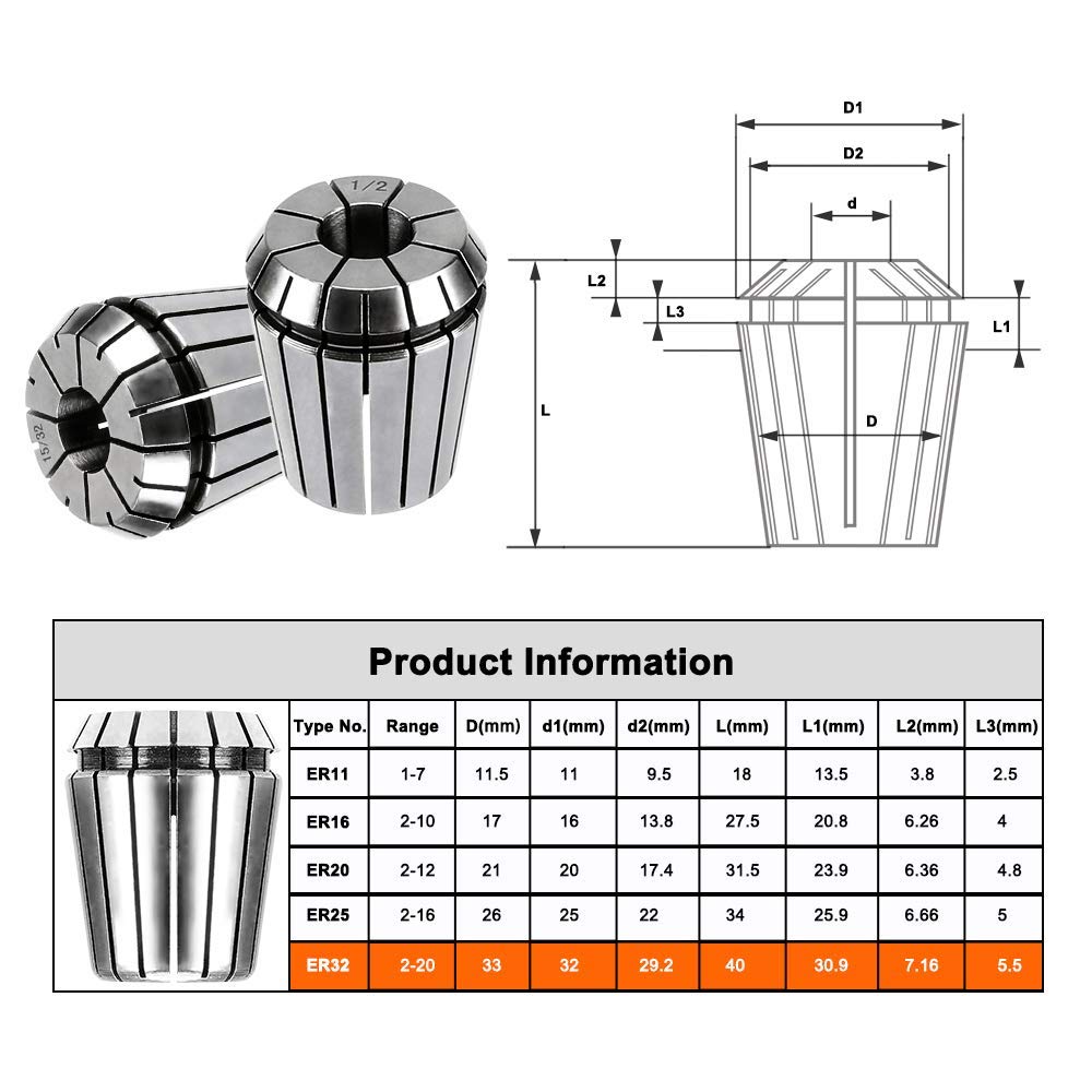 Juego de mandril de fresado ER11 de 1-7mm de precisión, 1 Uds., juego de mandril con resorte for máquina de grabado CNC, mandril de mandril con resorte, torno de fresado(ER11-5MM)