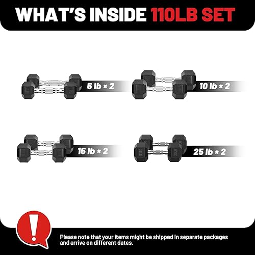 Miniatura 2 de PAPABABE Juego de mancuernas hexagonales de 45 a 550 libras, mancuernas de gimnasio en casa con revestimiento de goma, mancuernas para mujeres y