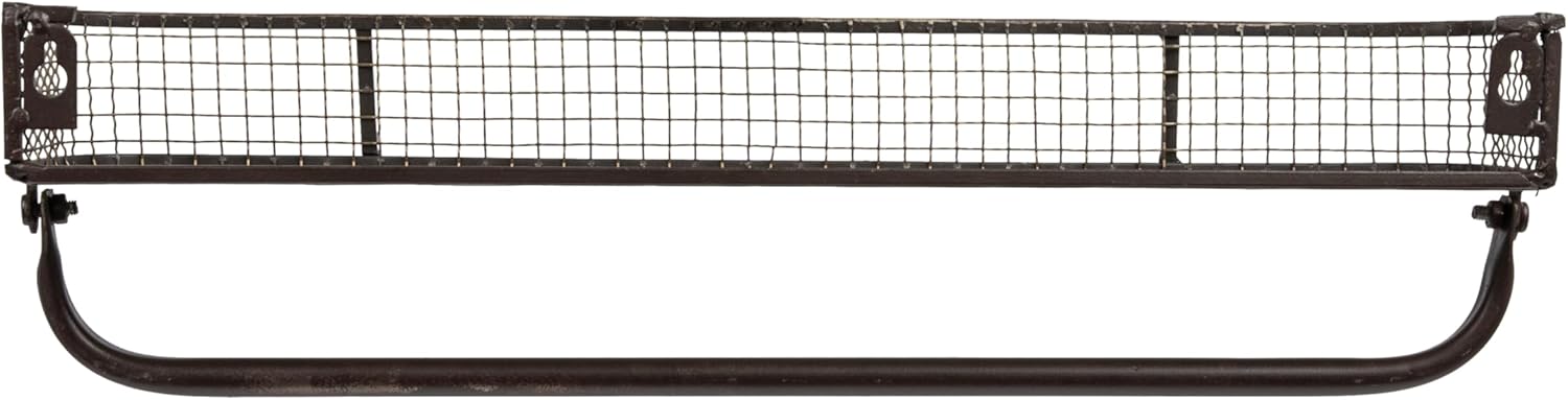 Gray Iron Floating Wall Shelves with Hanging Bar, Set of 2