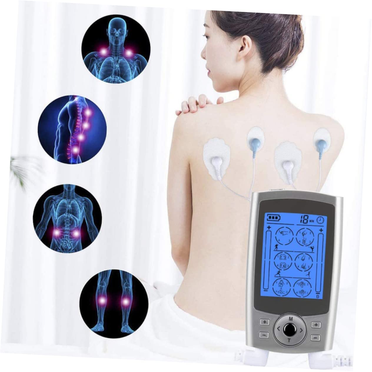 Kit de Masaje 24 Modos y 8 Electrodos para Terapia Muscular, Estimulador de Baja Frecuencia en Abs y Goma para Uso en Casa o Tiendas de Masaje