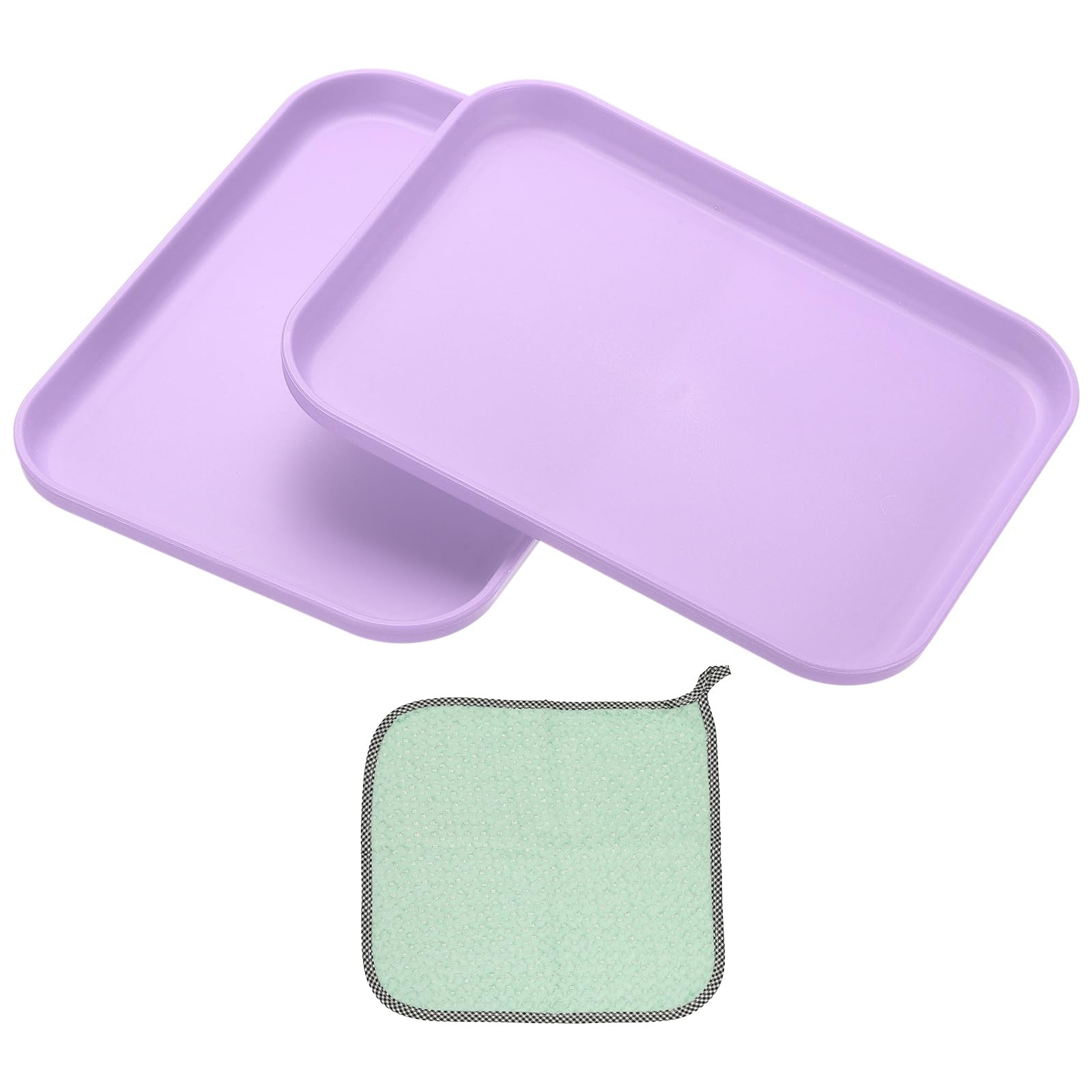 PATIKIL 7.9x5.9 Plastic Tray, 2 Pack Rectangular Plates Small Food Tray Wheat Plates Dishes Reusable Dessert Plate Trays with Cloth for Cake Fruits Salad Cupcake Steak Serving Purple