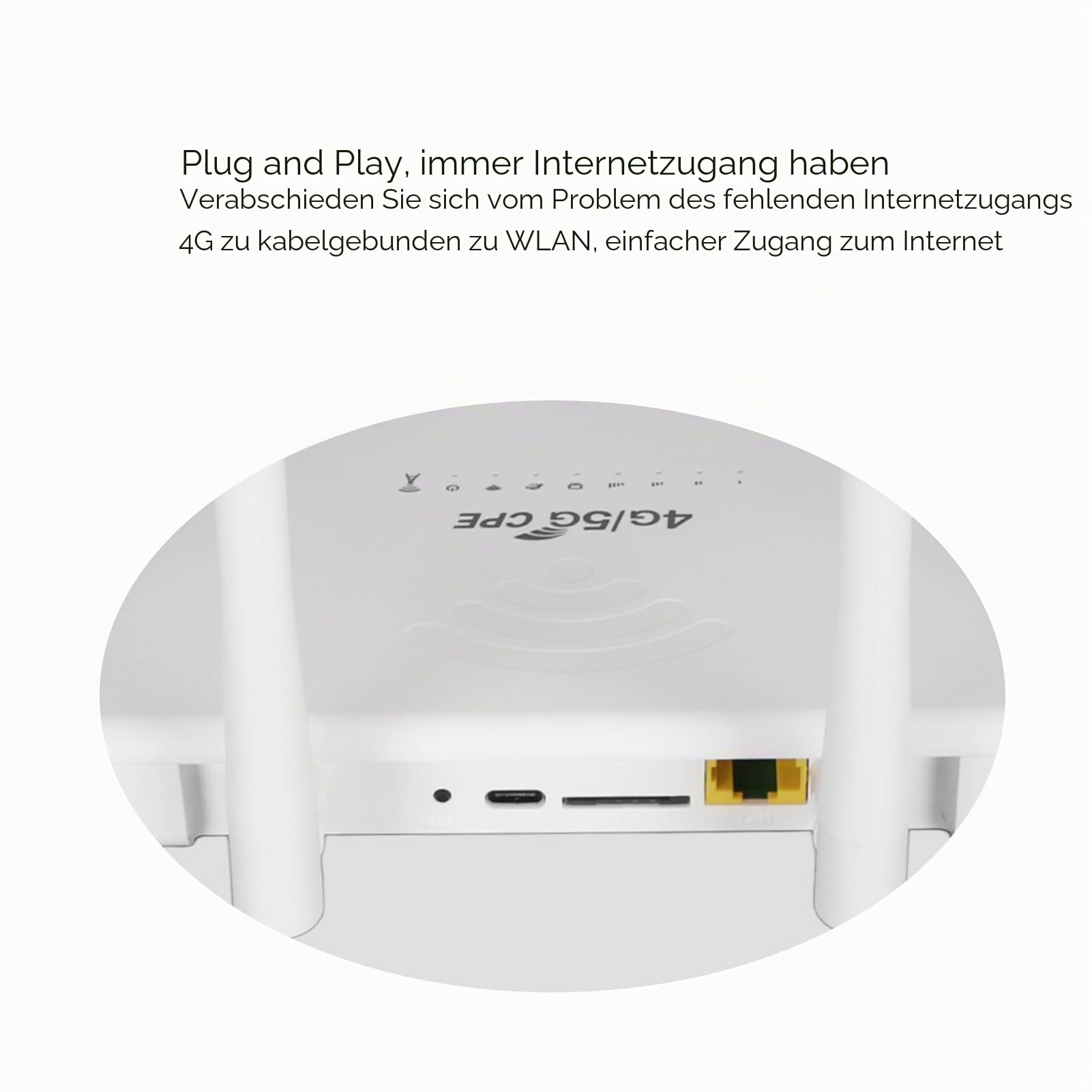 5M 4G LTE Mobiler WLAN-Router, 300 Mbit/s Kabelloser WLAN-Hotspot mit SIM-Karte, 4 5-dBi-Antennen, USB-Typ-C-Anschluss, 200 Meter Reichweite, 10 Bis 20 Geräte Anschließbarer