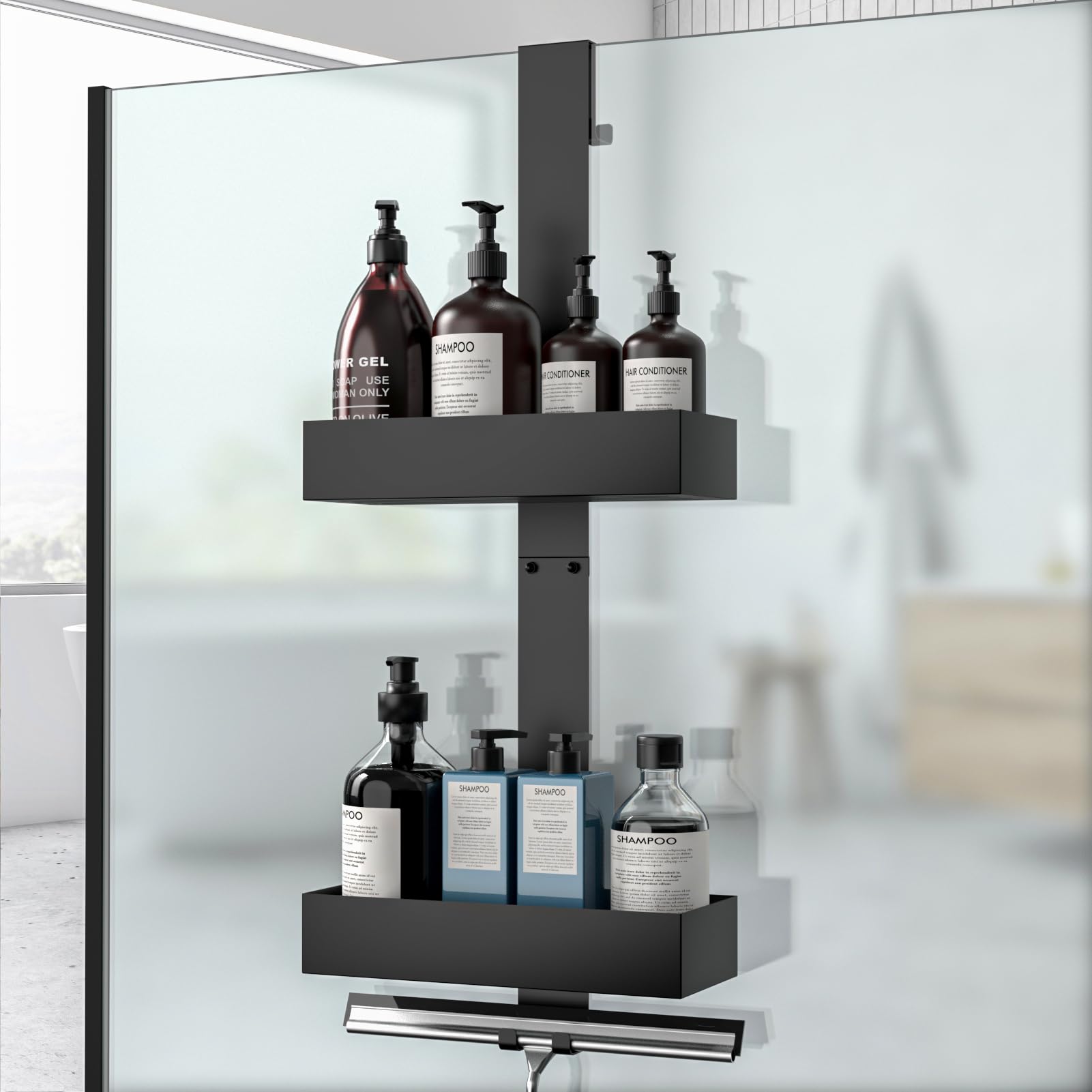 Diwoker Duschablage zum Hängen, Duschregal Ohne Bohren für Rahmenlos Glastür, Badezimmer Organizer Shampoo Halterung für Dusche Schwarz