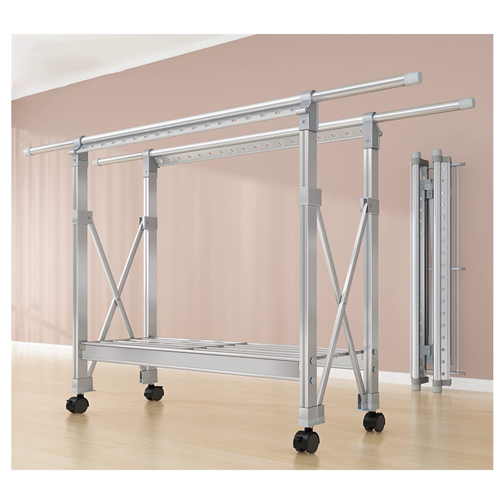 Porte-manteau extensible télescopique pour suspendre 250 kg de vêtements sans plier