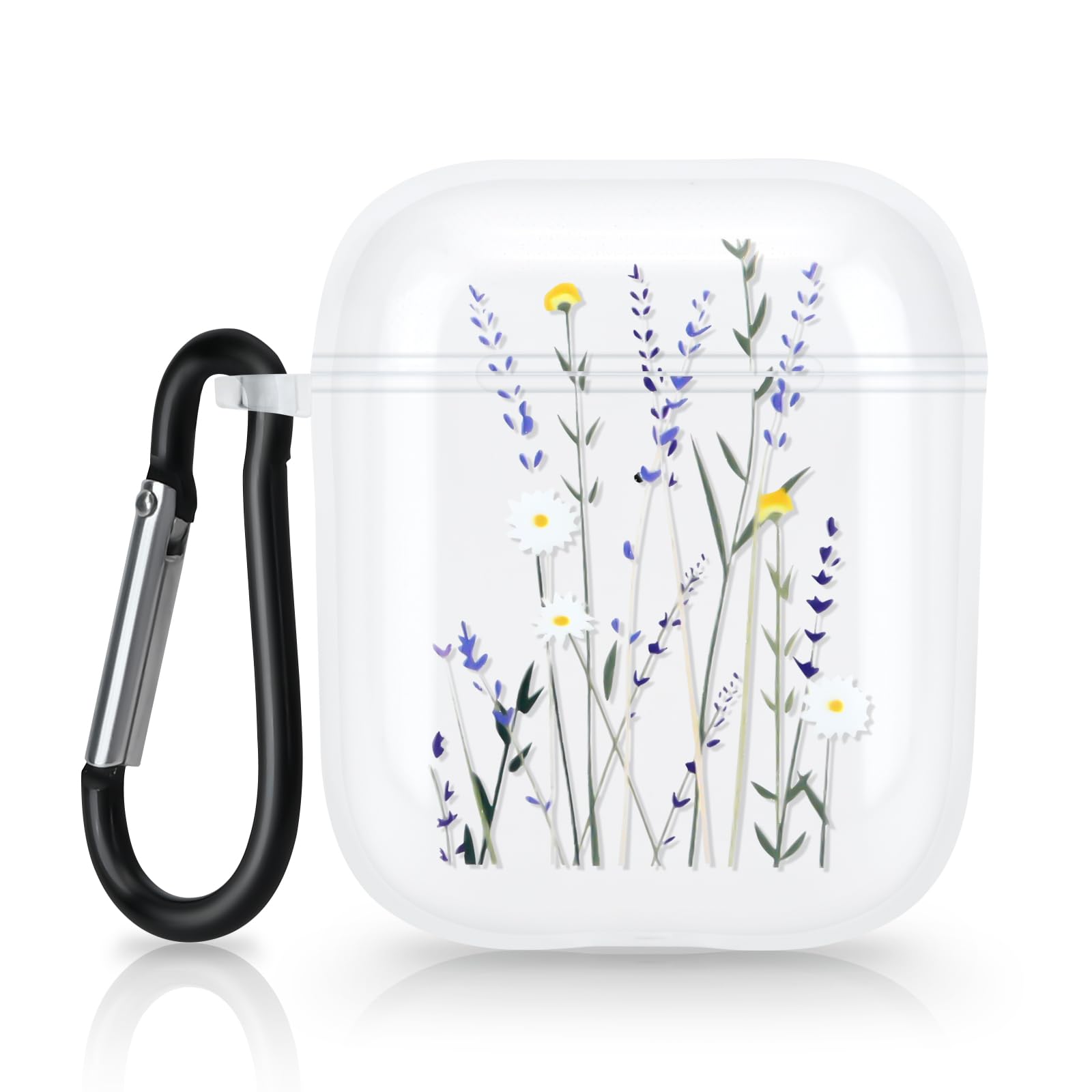 AirPods 1 & 2 Hülle Mit Blumen-Design – Klare TPU-Hülle Mit Schlüsselanhänger, Stoßfest, Lila