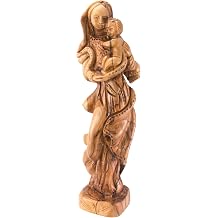 Handmade Carved Olive Wood Figurine Virgin Mary Madonna w/Baby Jesus Christ Bethlehem Holy Land Christian Gift Souvenir Home Tabletop Desk Decor 9 /23cm