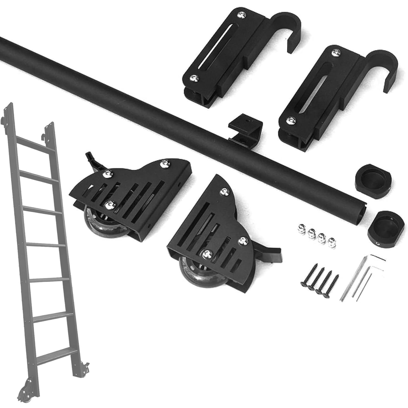 Generisch Rollleiter Vollset Für Bibliothek - Einziehbare Rollende Bibliotheksleiter Mit Bodenrolle Und Bremse Für Zuhause, Innenraum, Loft, Bibliothek (Keine Leiter)(Size:3.3ft/100cm Track Kit)