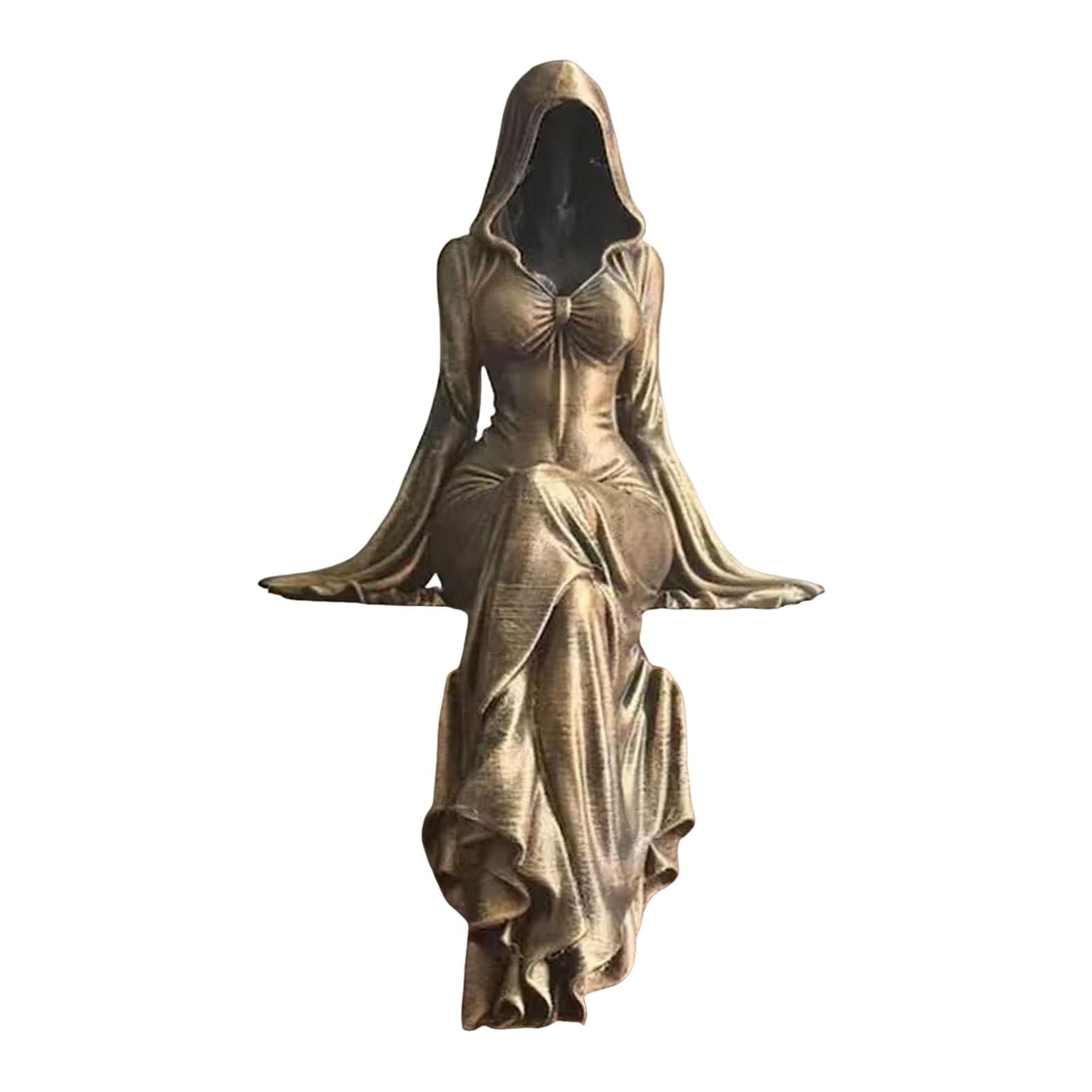 RetroNest Lady Reaper, Ethereal Hooded Figure Sculpture,Gothic Dark Fantasy Statue,Gothic Ethereal Sitting Statue Mysterious Faceless Ghost Figurine For Desk Bookshelf Home Display Black Golden