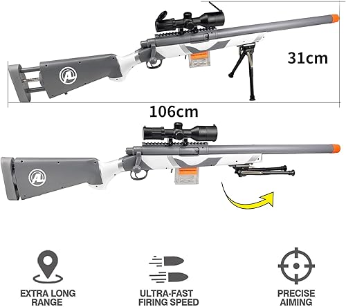 Miniatura 5 de Pistola de juguete de bala suave M24 con alcance mejorado y cargador rápido de dardos, pistola de espuma perfecta para niños y adultos