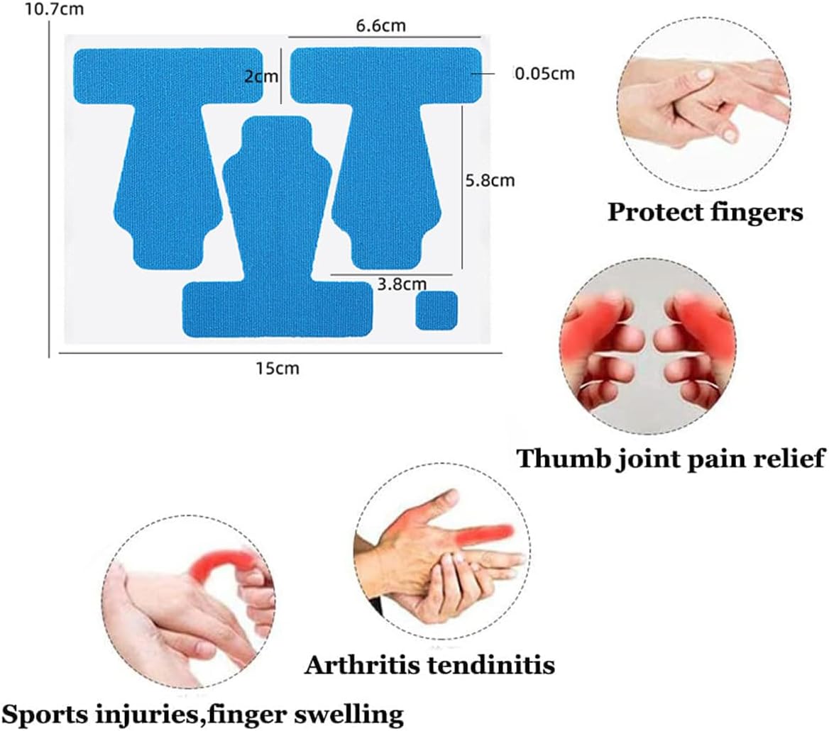 Precut Kinesiology Tape for Thumb, 30 PCS Self Adhesive Thumb Protecting Tape Big Toe Straps, Elastic Athletic Tapes, Breathable Latex-Free Tapes Finger Toe Patches for Joints Muscle Support (Black)