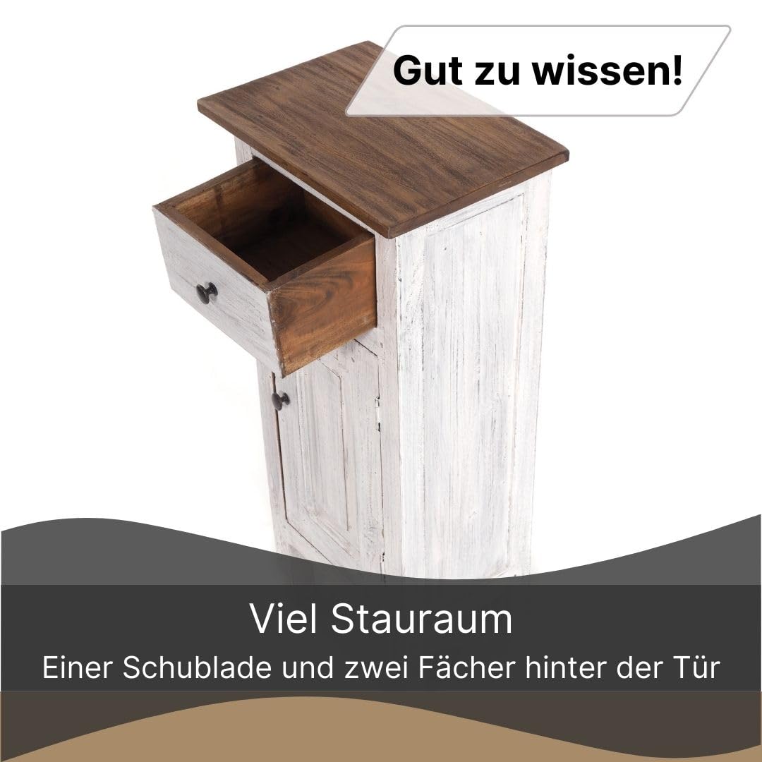 DESIGN DELIGHTS Holz FLURSCHRANK Plant 80" | 80x36x25cm (HxBxT), Mahagoni Recyclingholz | Shabby Chic Telefontisch | Farbe: 05 weiß-Natur