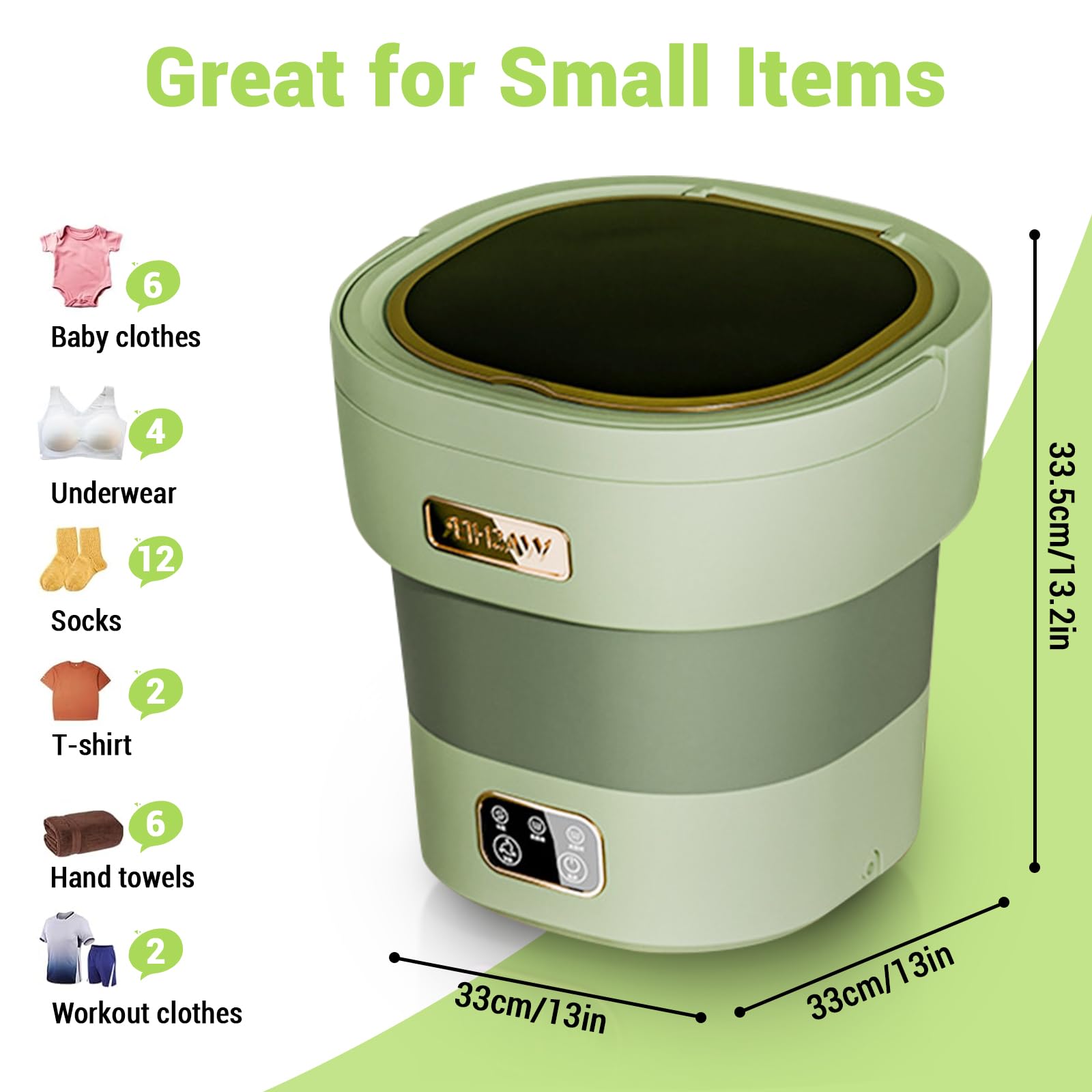GarveeLife Mini Waschmaschine 12L – Faltbar, tragbar, mit Schleuder – Extrem leise, energiesparend – Kompakt für Unterwäsche, Babykleidung, kleine Wäsche – Für Zuhause, Apartment, Wohnheim, Reisen –
