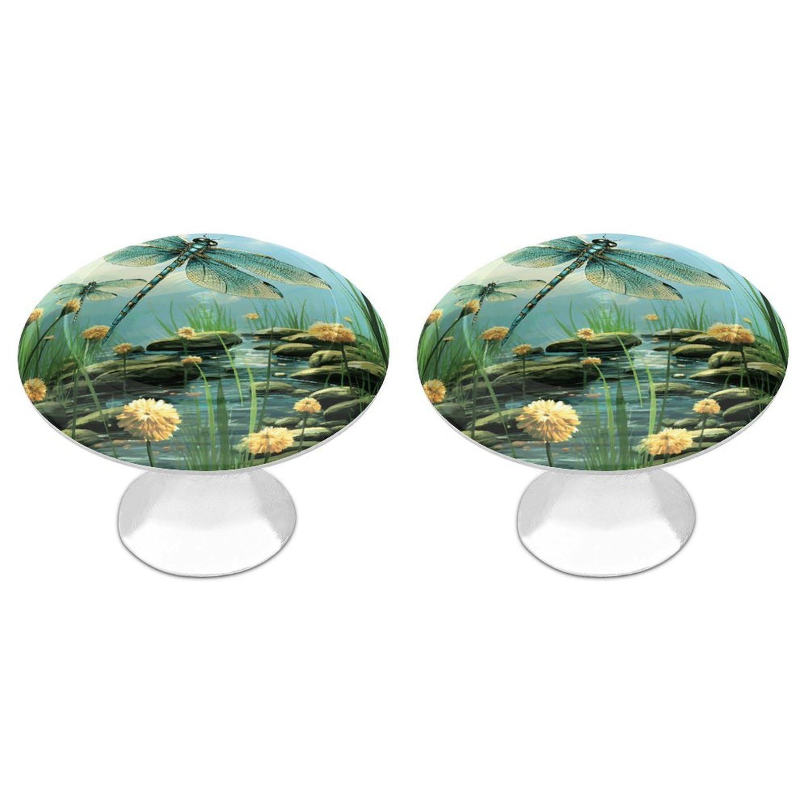 QMNLKH Dragonflies in Flight Cabinet Knobs for Home, Round Drawer Pulls for Kitchen, Personalized Cupboard Handles with Screw, Fashion Dresser Knobs for Office, Drawer Handles, 2 Packs