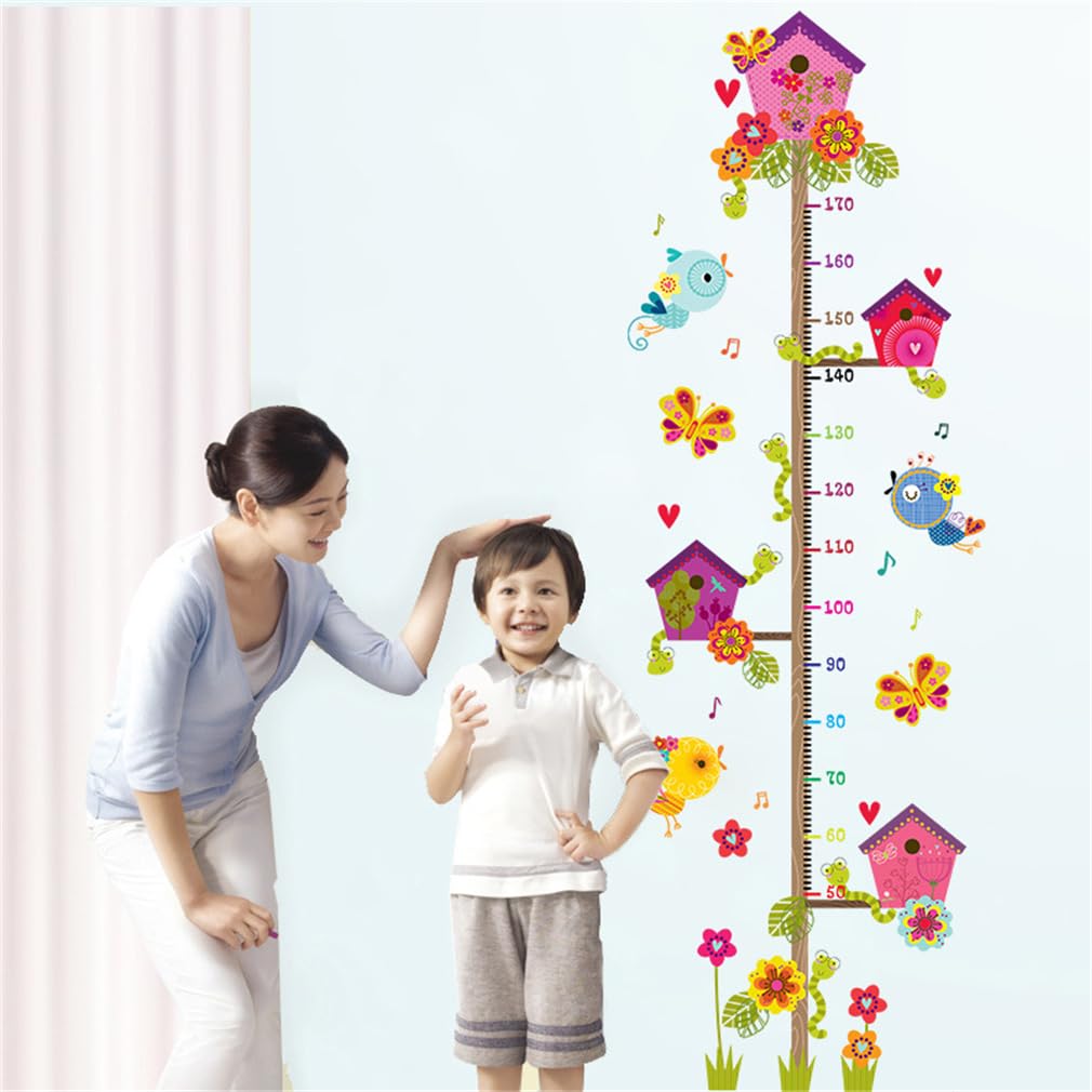 KimDaro Height Measurement Growth Chart Tree Wall Stickers，Cute Tree Birds Butterflies Cartoon Wall Stickers, Jungle Hanging Ruler Decor