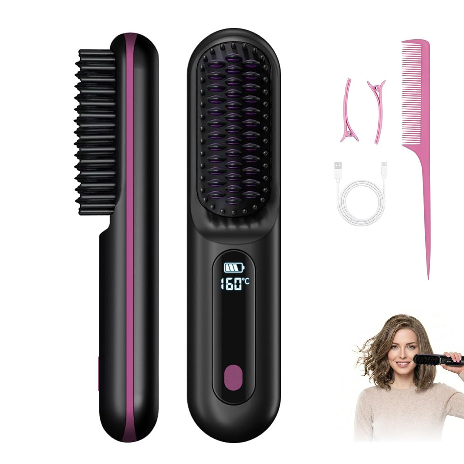 Ciriel - Airbrush Pro Drahtlose Stylingbürste – Kabellose Volumenbürste Für Kurzes & Feines Haar – Trocknet & Stylt In Einem Schritt – Schonende Keramikbeschichtung – Ohne Kabel (Schwarz)
