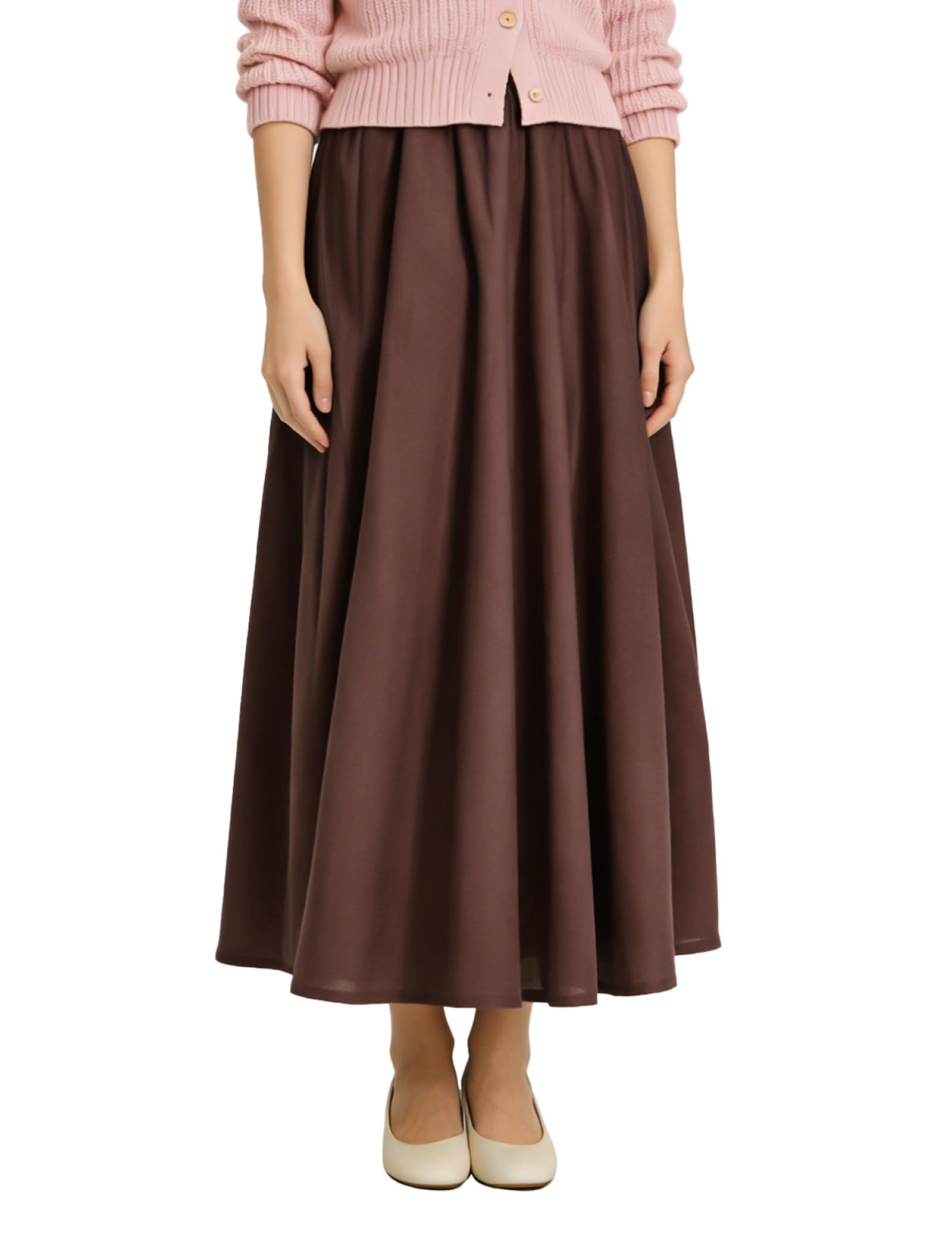 Soojun Womens Solid Cotton Linen Retro Vintage A-line Long Flowy Skirts