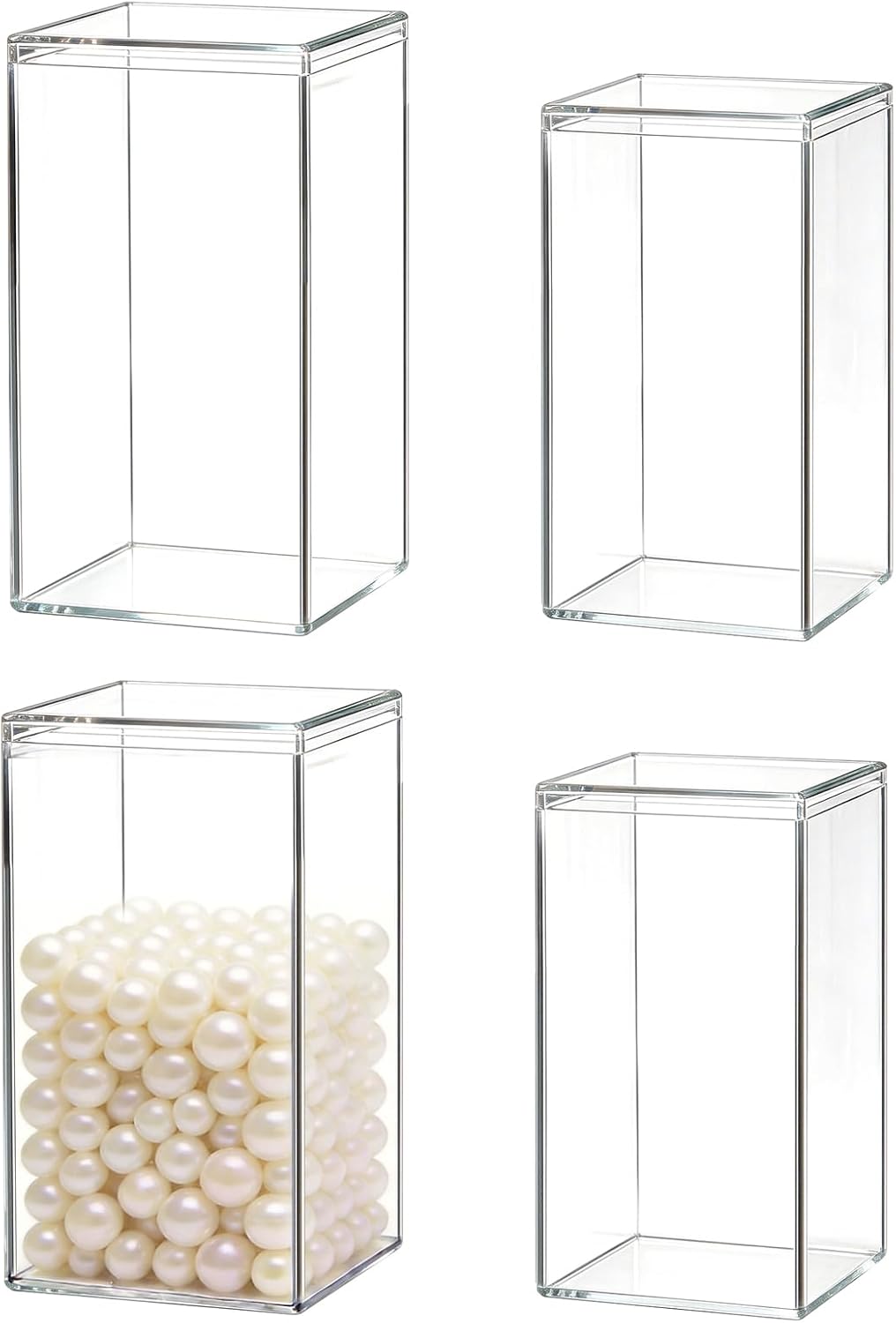 4 PCS Clear Acrylic Display Case, 2 Sizes Stackable Cube Storage Containers Dustproof Protection Showcase for Collectibles, Memorabilia, Figurines, Models (3.9 x 3.9 x 5.9 in & 4.7 x 4.7 x 7.5 in)