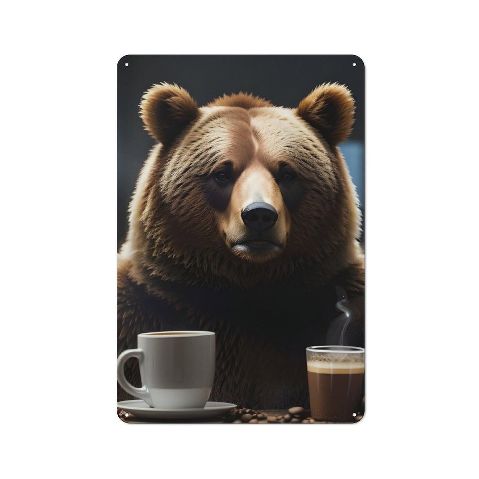 Junmoney Funny Drinking Coffee Bear Metal Wall Sign 30X20cm Featuring For Home Bar Wall, Suited To Bar Sign Collectors
