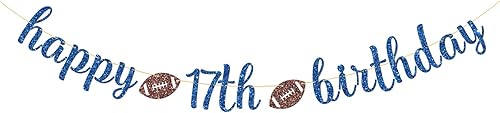 Talorine Cartel de fútbol americano de feliz cumpleaños número 17, decoraciones de cumpleaños con temática de fútbol deportivo, suministros para