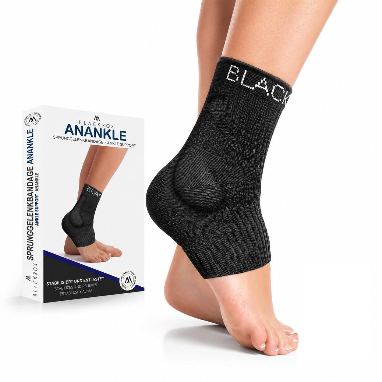 BLACKROX Sprunggelenkbandage [Vergleichssieger 2026] Gr. S-L | Für Damen & Herren | Bandage für das Fußgelenk | Perfekt für Sport, Fußball, Joggen & Bodybuilding | ANANKLE | Schwarz Gr. M