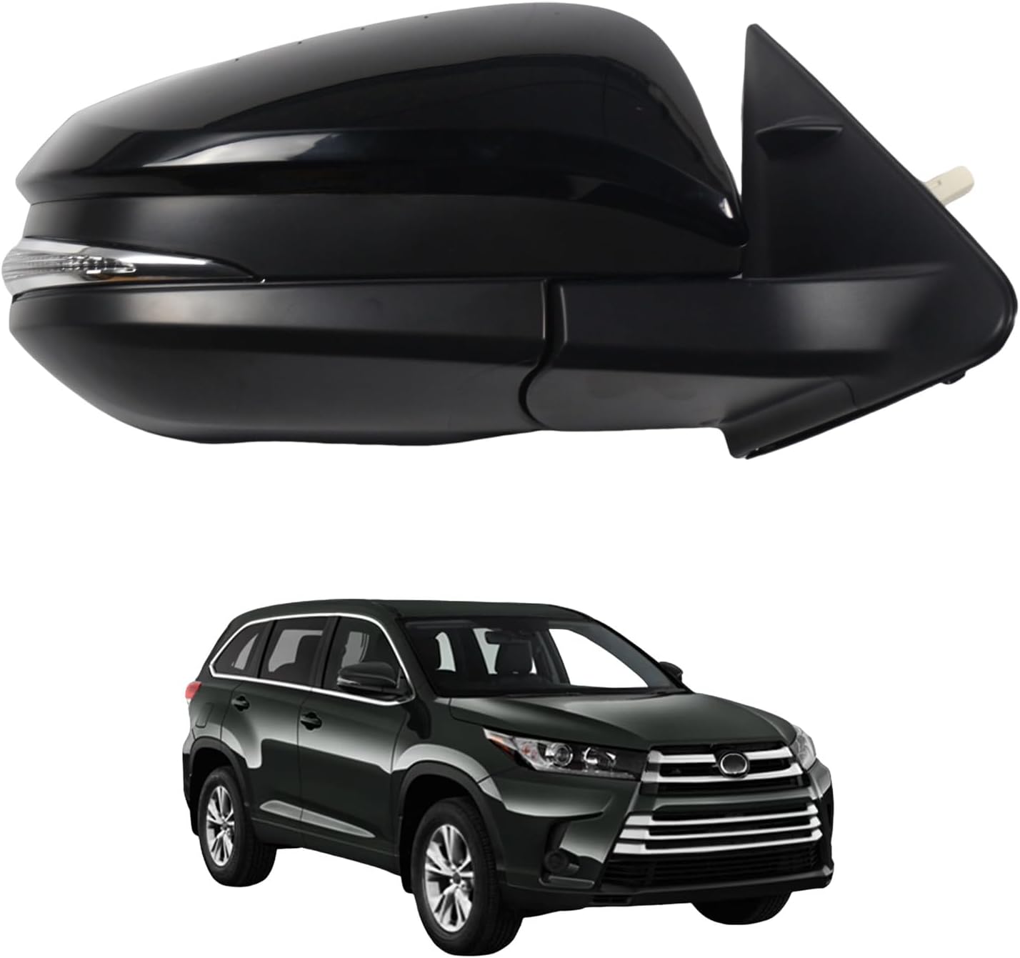 Side Mirror for TOYOTA HIGHLANDER 2014-2019 Car Door Mirror Fits for TOYOTA HIGHLANDER 2014-2019 Right Passenger Side | Power | Heated | TURN INDICATOR |TO1321317 |Black (RH) - 6 Wires