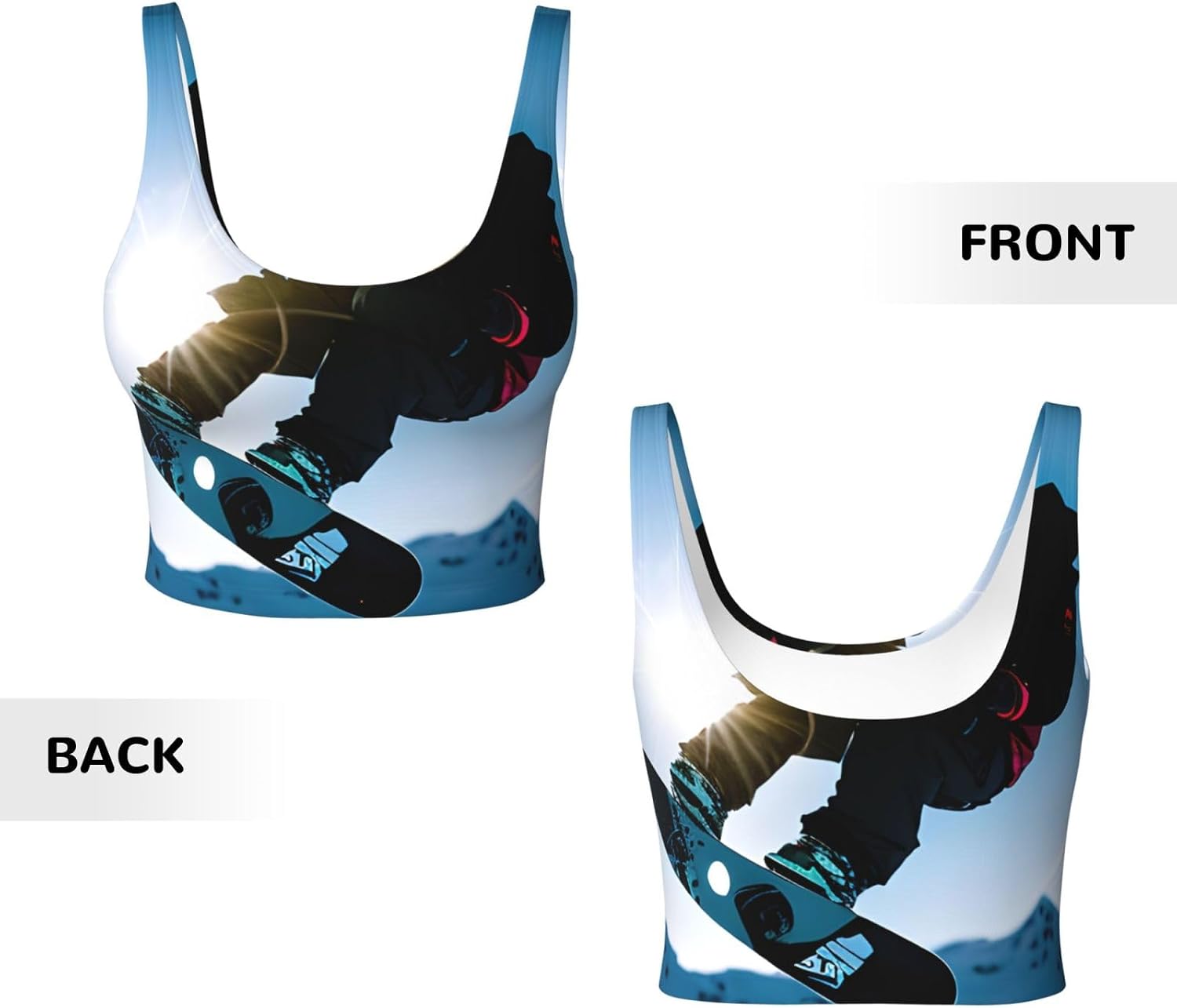 Snowboarding Picture Print Women's Sports Vest Breathable for Yoga Running Gym Athletic Casual Sleeveless Top