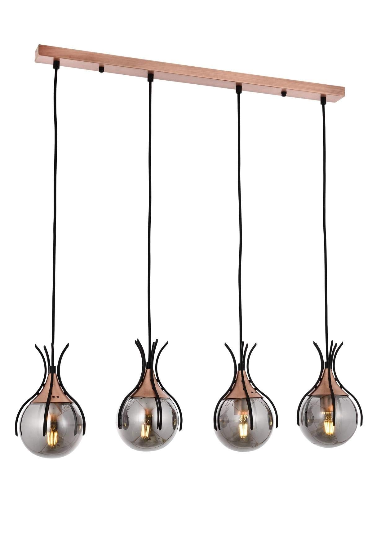 Avonni AV-60161-4Y-BSY Siyah Boyalı Modern Avize, E27, Metal, Cam, 70x13 Cm