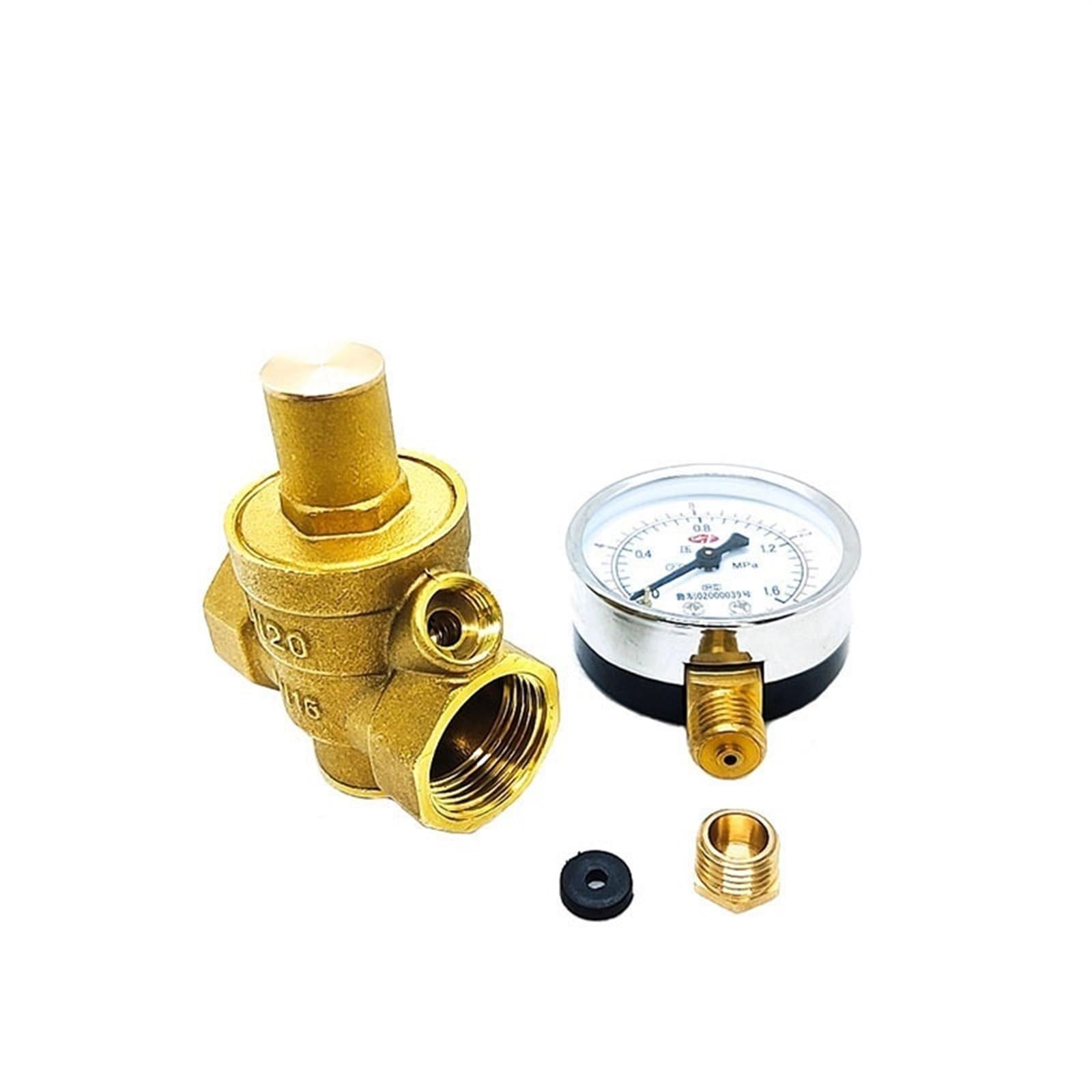 Regulador De Presion Agua Válvula reductora de presión agua latón, regulador DN15/DN20/DN25/DN32, medidor válvula alivio ajustable, 1/2 ", 3/4", 1, 2" para Residencias(2",Valve with Gauge)