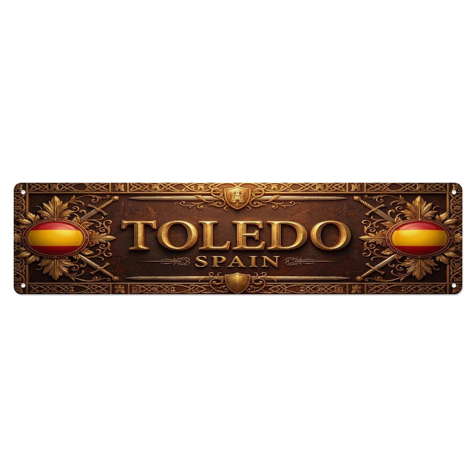 Vintage Toledo Spain Flag Pattern Metal Tin Sign