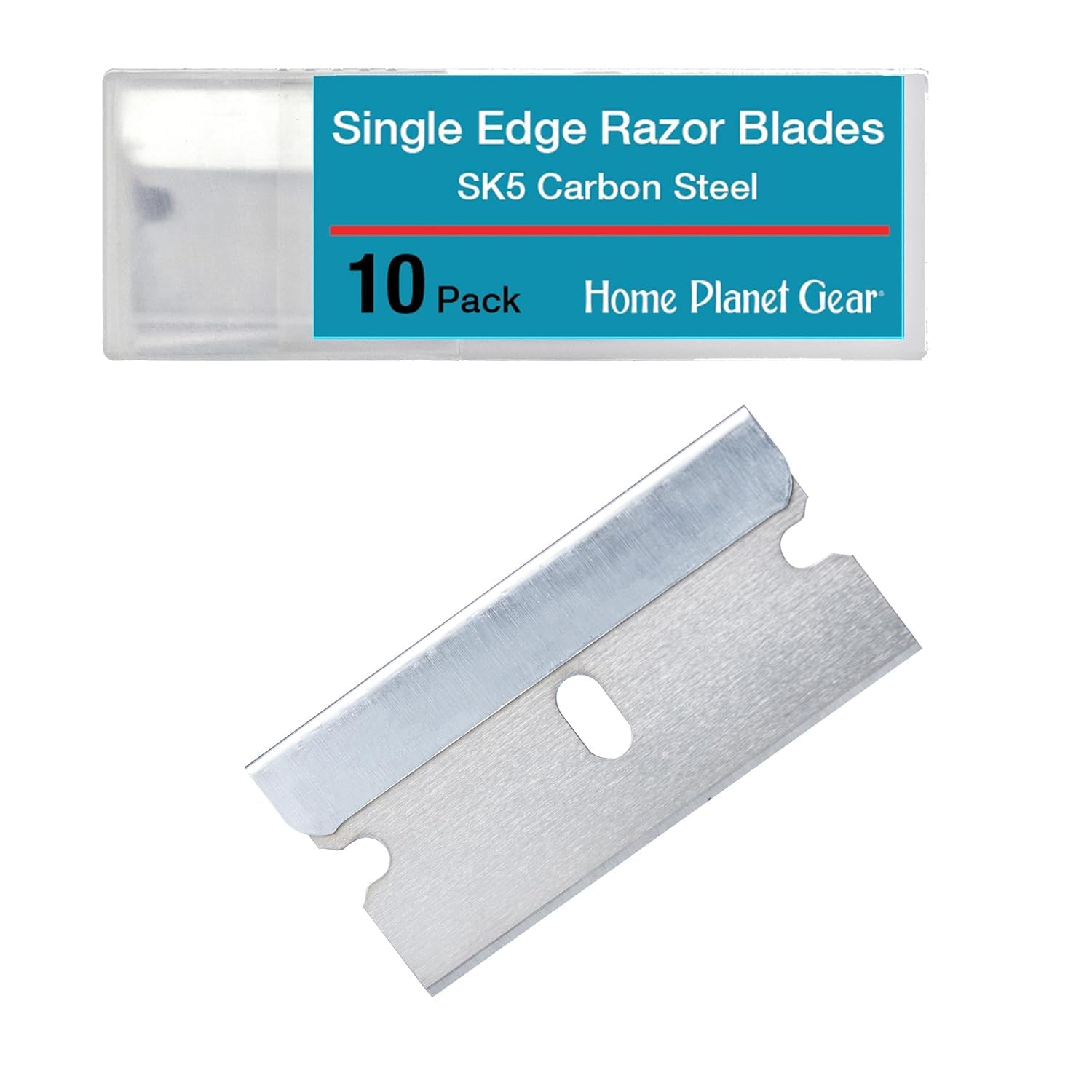 Home Planet Gear Single Edge Razor Blades 10 Pack - Sharp SK5 Steel Straight Edge Refills with Dispenser Box for Scrapers & Knives