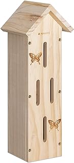 Navaris Wooden Butterfly Habitat - Hanging Real Pinewood Flying Insect Bug Butter Fly House Shelter Hotel for The Garden - Insect Hibernation